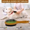 imageTAKAVU Pin ampamp Bristle Pet Brush for Dogs ampamp Cats  Double Sided Grooming Tool Detangles Removes Loose Hair ampamp Conditions Coat  Wood HandleBlack Boar Bristle  Pin Brush