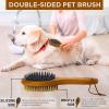imageTAKAVU Pin ampamp Bristle Pet Brush for Dogs ampamp Cats  Double Sided Grooming Tool Detangles Removes Loose Hair ampamp Conditions Coat  Wood HandleWhite Boar Bristle  Silicone Brush