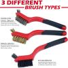 imageTAKAVU Small Wire Brush Set 3 Different Types Brush Brass  Stainless Steel  Nylon Wire Brushes for Cleaning with Curved Handle Grip for Rust Removal Dirt Paint Scrubbing3pcs Small Wire Brush