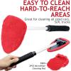 imageTAKAVU Windshield Window Cleaner Tool Extendable LongReach Handle Unique Pivoting Triangular Head 3 Washable Reusable Microfiber Bonnets Car ampamp Home Inside Interior Exterior Use  Lint Free RedBlack  Red