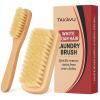 imageHorsehair Laundry Stain Brushes Set 2pcs by TAKAVU Natural Soft Bristle for Scrubbing Out Tough Stains on Delicate Fabrics Knits Cotton Leather Washable FabricsWhite Boar Bristle  2pcs