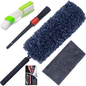 imageCar Duster Interior by TAKAVU 360 Microfiber Fingers Unbreakable Comfort Handle Lint and Scratch Free Include Microfiber Towel for Car ampamp Home Use The Best Auto Accessories GrayMicrofiber Soft Feather  4pcs