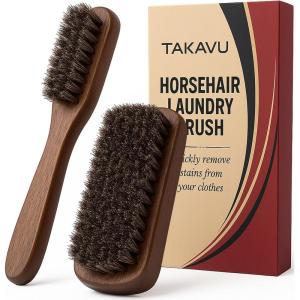 imageHorsehair Laundry Stain Brushes Set 2pcs by TAKAVU Natural Soft Bristle for Scrubbing Out Tough Stains on Delicate Fabrics Knits Cotton Leather Washable FabricsHorse Hair Bristle  2pcs