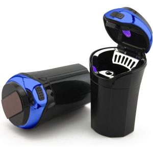imageTAKAVU Car Ashtray 1Pack Easy Clean Up Detachable Stainless Car Ashtray with Lid Blue Led Light and Removable Lighter for Most Vehicle Cup Holder SilverBlue