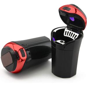 imageTAKAVU Car Ashtray 1Pack Easy Clean Up Detachable Stainless Car Ashtray with Lid Blue Led Light and Removable Lighter for Most Vehicle Cup Holder SilverRed