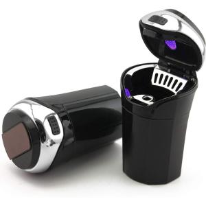 imageTAKAVU Car Ashtray 1Pack Easy Clean Up Detachable Stainless Car Ashtray with Lid Blue Led Light and Removable Lighter for Most Vehicle Cup Holder SilverSilver