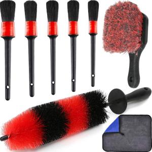 imageTAKAVU Complete Car Detailing Kit 12pc  Detail Brushes Wire Brushes Vent Duster ampamp Microfiber Towel for Wheels Interior Exterior Engine Bay ampamp Motorcycle CleaningComplete Car Wheel Detailing Kit