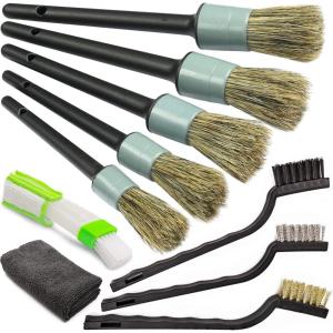 imageTAKAVU Complete Car Detailing Kit 12pc  Detail Brushes Wire Brushes Vent Duster ampamp Microfiber Towel for Wheels Interior Exterior Engine Bay ampamp Motorcycle CleaningComplete Car Detailing Brush Kit