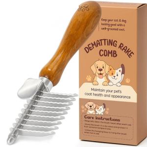 imageTAKAVU Dematting Fur Rake Comb Brush for Dogs ampamp Cats  Undercoat Comb with Safety Blades for Removing Knots Mats ampamp Tangles  Grooming Tool for Poodles Doodles Long Haired PetsDematting Fur Rake Comb