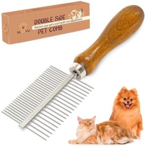 imageTAKAVU Dematting Fur Rake Comb Brush for Dogs ampamp Cats  Undercoat Comb with Safety Blades for Removing Knots Mats ampamp Tangles  Grooming Tool for Poodles Doodles Long Haired PetsDouble Side Comb