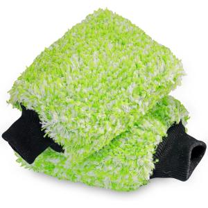 imageTAKAVU New Car Wash Mitt 2 Pack Premium Cyclone Microfiber Washing Gloves Holds Tons of Sudsy Water for Effective Washing Machine Washable Lint Free Scratch Free Green ampamp WhiteGreen