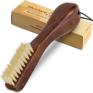 imageTAKAVU Stain Brush Laundry Brush for Stain Removal Natural Horse Hair Cleaning Brush with Ergonomic Handle Suitable for Delicate Fabrics Without Damage Perfect Laundry Shoes Boots HomeWhite Boar Bristle