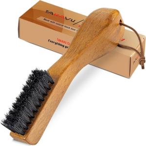 imageTAKAVU Stain Brush Laundry Brush for Stain Removal Natural Horse Hair Cleaning Brush with Ergonomic Handle Suitable for Delicate Fabrics Without Damage Perfect Laundry Shoes Boots HomeBlack Boar Bristle