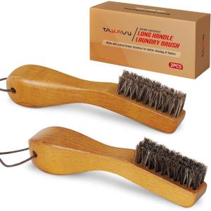 imageTAKAVU Stain Brush Laundry Brush for Stain Removal Natural Horse Hair Cleaning Brush with Ergonomic Handle Suitable for Delicate Fabrics Without Damage Perfect Laundry Shoes Boots Home2pcs Horse Hair Bristle