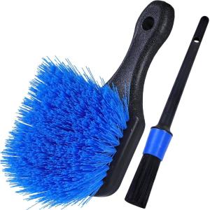 imageTAKAVU Wheel Tire Brush  Soft Bristle with Short Handle Included Detailing Brush  Car Cleaning Kit for Rims Tires Interior Vents Emblems  Scratch SafeBlue  Stiff Bristle