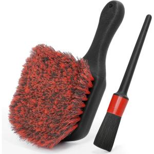 imageTAKAVU Wheel Tire Brush  Soft Bristle with Short Handle Included Detailing Brush  Car Cleaning Kit for Rims Tires Interior Vents Emblems  Scratch SafeRed  Soft Bristle