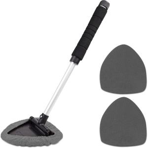 imageTAKAVU Windshield Window Cleaner Tool Extendable LongReach Handle Unique Pivoting Triangular Head 3 Washable Reusable Microfiber Bonnets Car ampamp Home Inside Interior Exterior Use  Lint Free RedBlack  Grey
