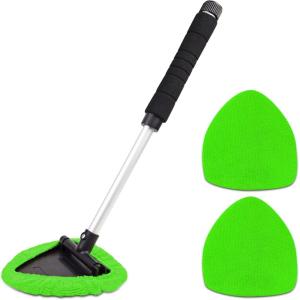 imageTAKAVU Windshield Window Cleaner Tool Extendable LongReach Handle Unique Pivoting Triangular Head 3 Washable Reusable Microfiber Bonnets Car ampamp Home Inside Interior Exterior Use  Lint Free RedBlack  Green