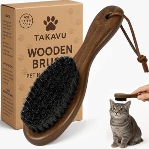 imageTakavu Boar Bristle Cat Hair Brush Gentle Grooming Brush with Natural Bristles and Wooden Handle for Sensitive Skin Pet Cleaning Supplies Keeping Your Cats Fur Hair Coat Healthy and ShinyBlack Boar Bristle