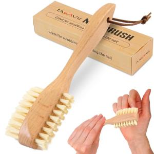 imageTakavu Nail Brush Pure Boar Bristles Natural Wood Handle Nail Cleaning Brush for Scrubbing Fingernail Toenail Hand Feet Dual Sided for Regular Manicure Nail Care HygieneWhite Boar Bristle