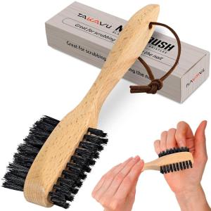 imageTakavu Nail Brush Pure Boar Bristles Natural Wood Handle Nail Cleaning Brush for Scrubbing Fingernail Toenail Hand Feet Dual Sided for Regular Manicure Nail Care HygieneBlack Boar Bristle